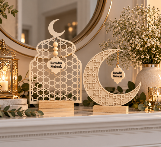 Ramadan Crescent Moon Decor | Acrylic Ramadan & Eid Mubarak Sign