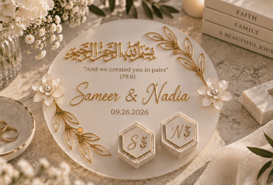 Personalized Acrylic Ring Tray for Nikkah, Katb Kitab, Engagement & Wedding Ceremony - Kunooz Gallery -