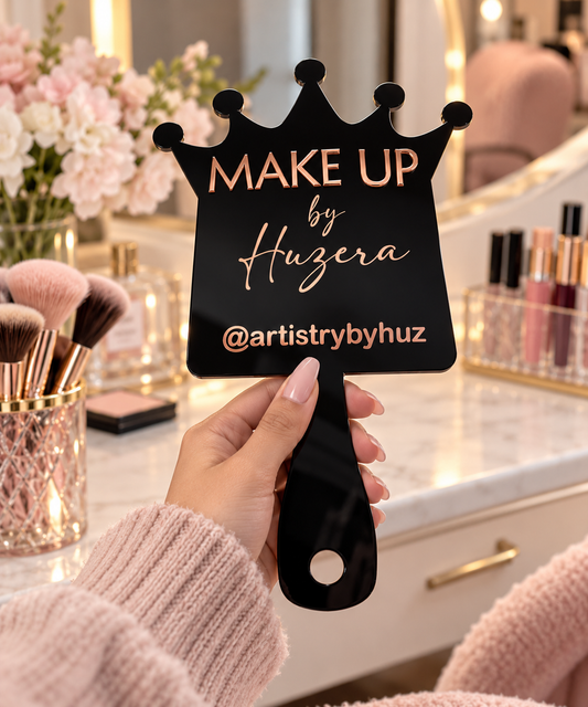 Personalized Handheld Makeup Mirror | Custom Acrylic Beauty Salon & Makeup Artist Mirror