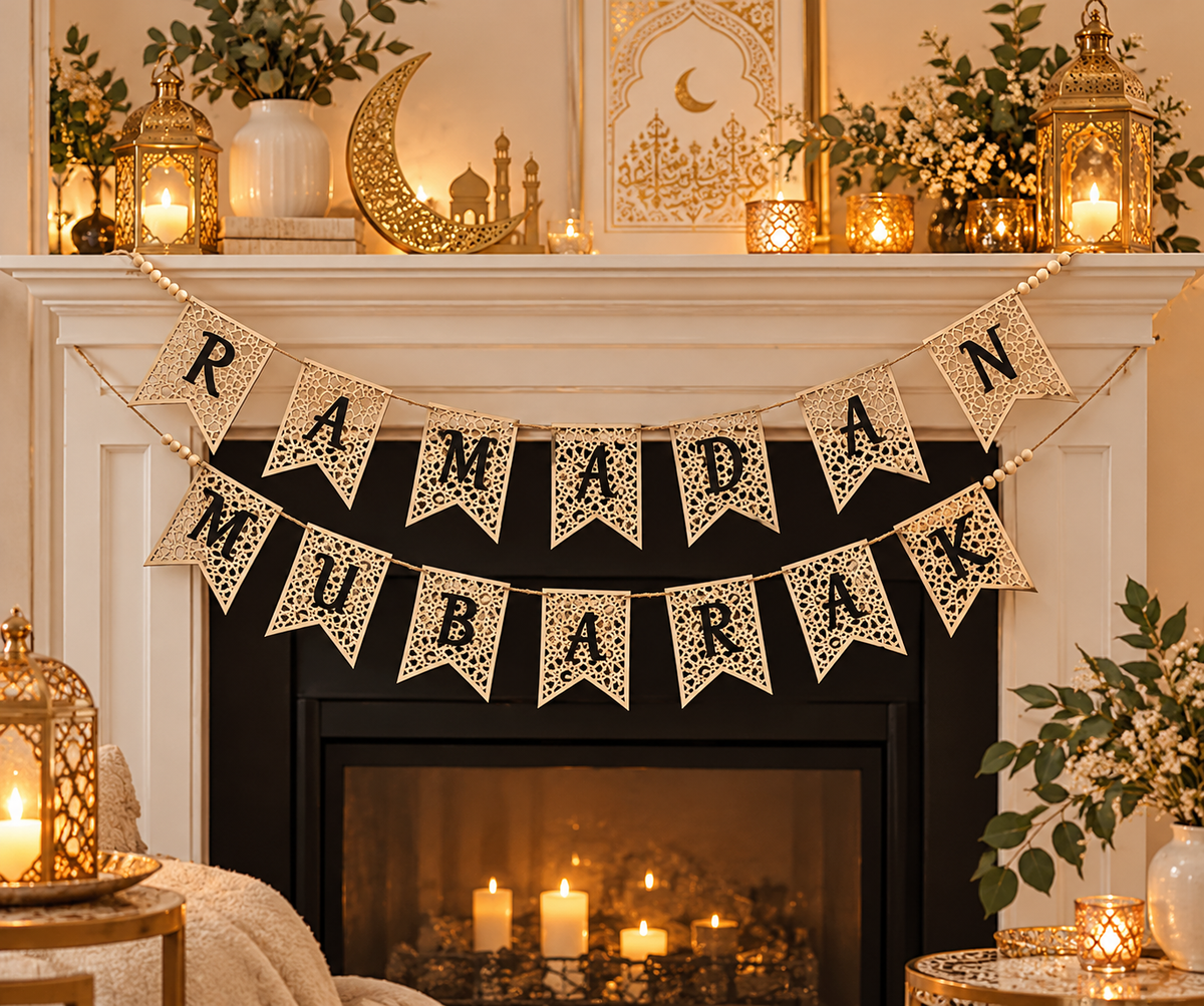 Ramadan Mubarak Wooden Banner | Rustic Ramadan Garland Decor