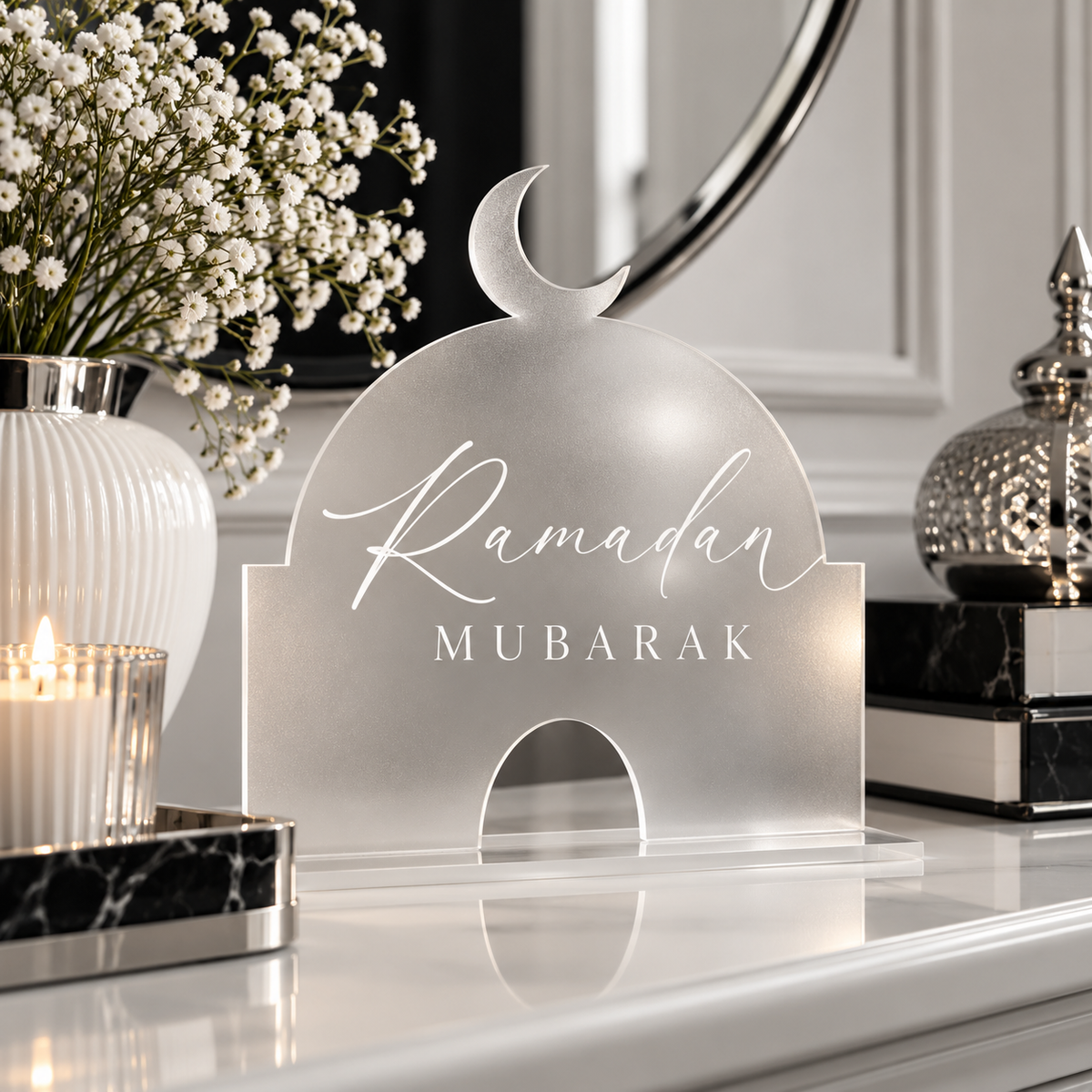 Frosted Acrylic Mosque Sign | Islamic Home Decor & Muslim Gift