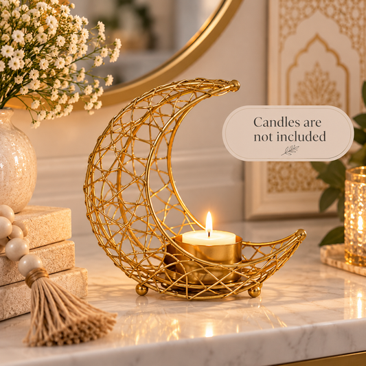 Ramadan Crescent Moon Candle Holder | Gold Islamic Table Decor