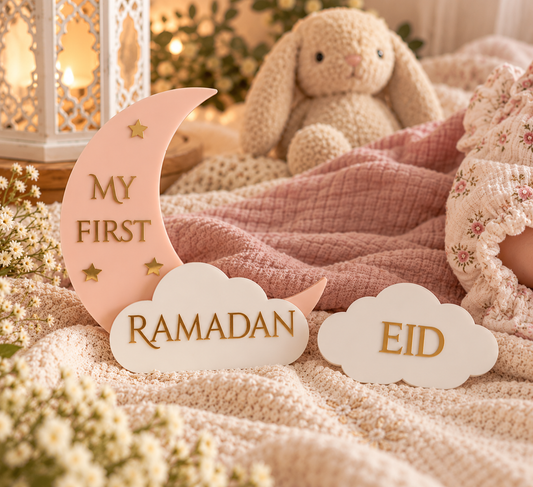 Baby's First Ramadan & Eid Sign | Magnetic Crescent Moon Milestone Keepsake
