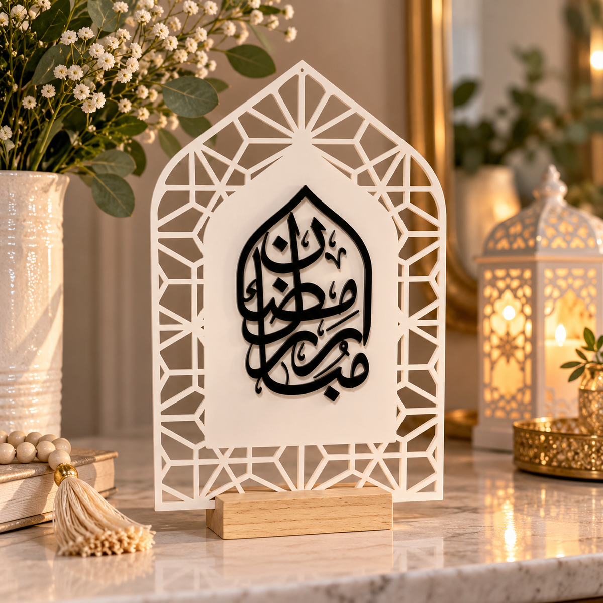 Ramadan Mubarak Sign | Arabic Calligraphy Acrylic & Wood Islamic Decor