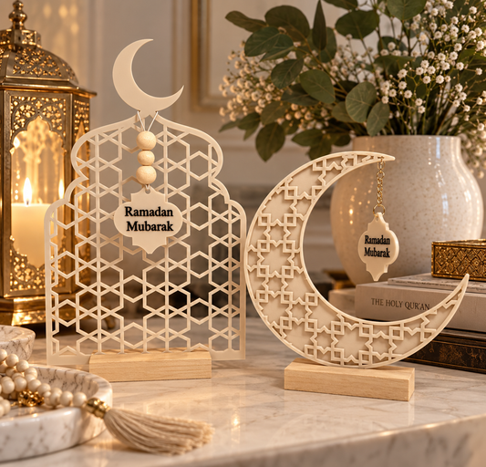 Ramadan Crescent Moon Decor | Acrylic Ramadan & Eid Mubarak Sign