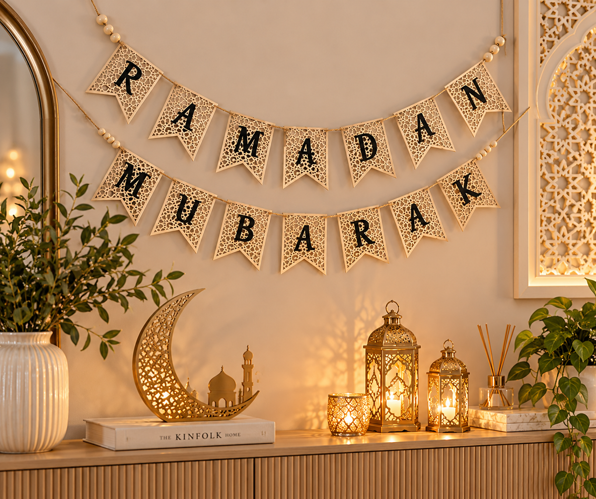 Ramadan Mubarak Wooden Banner | Rustic Ramadan Garland Decor