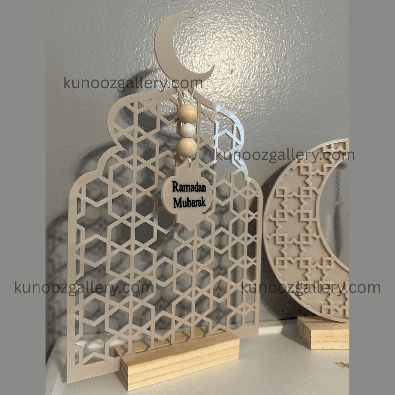 Acrylic Ramadan Crescent Shape With Interchangeable Ramadan and Eid Mubarak Charm - Kunooz Gallery - 