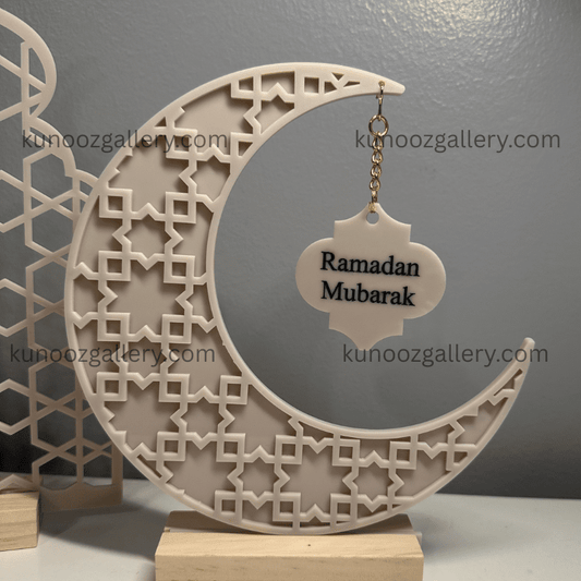 Acrylic Ramadan Crescent Shape With Interchangeable Ramadan and Eid Mubarak Charm - Kunooz Gallery - 
