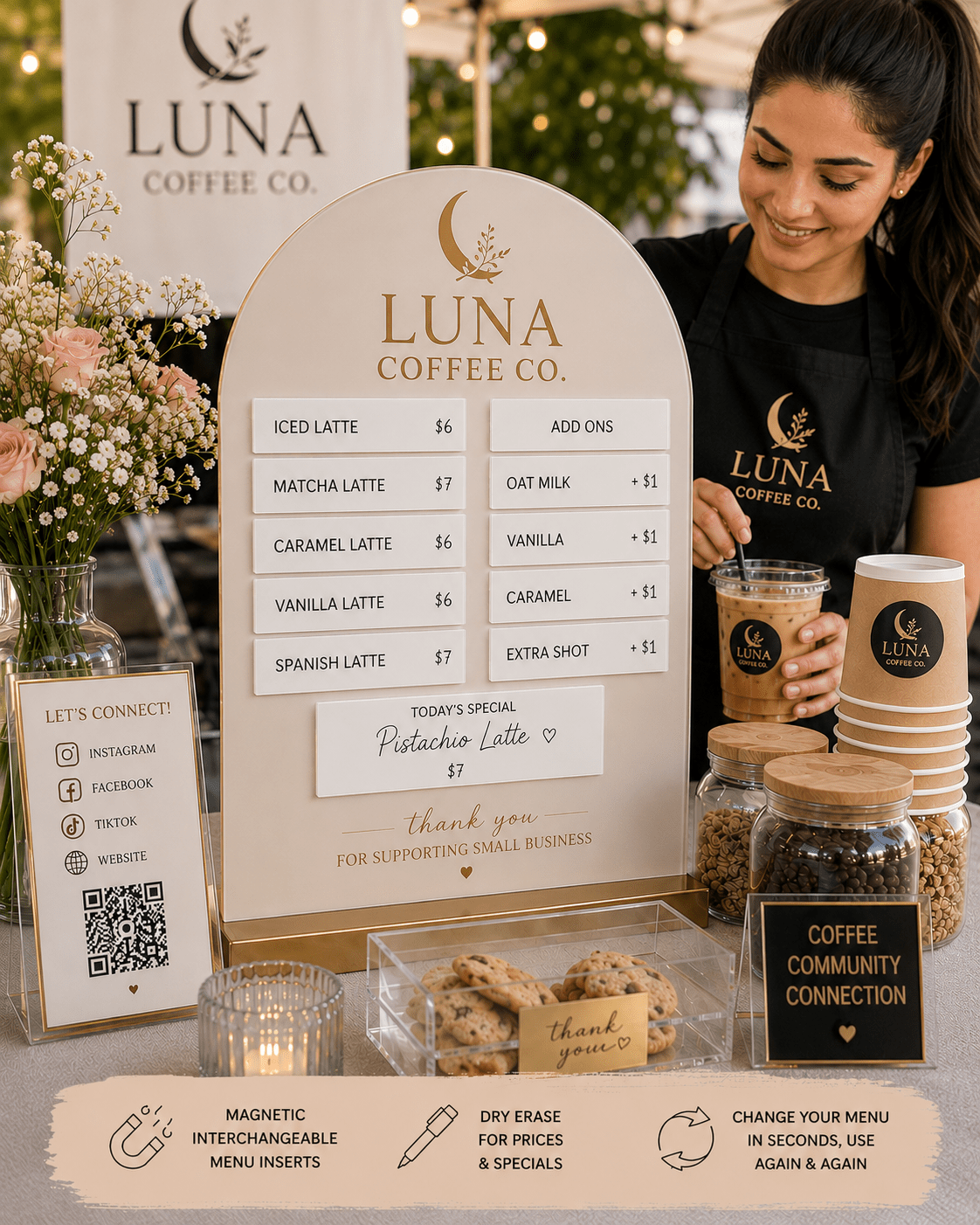 Custom Acrylic Vendor Menu Sign | Magnetic Interchangeable Price Board - Kunooz Gallery -