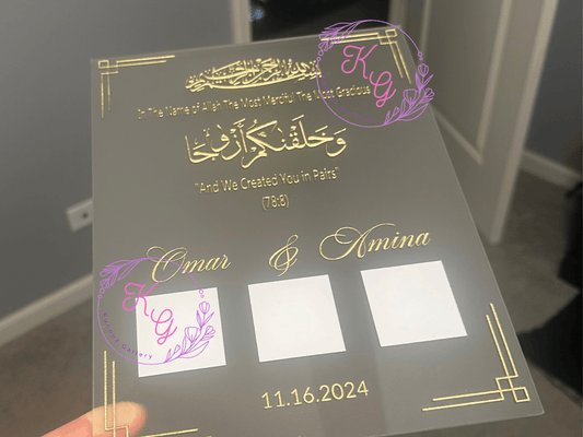 Laser Engraved Islamic Nikkah Acrylic Board Fingerprint Contract - Kunooz Gallery - 
