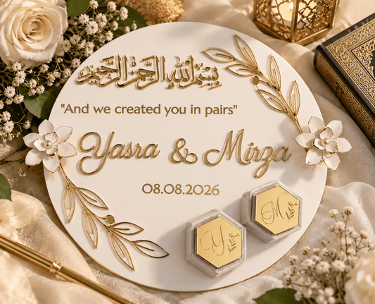 Personalized Acrylic Ring Tray for Nikkah, Katb Kitab, Engagement & Wedding Ceremony - Kunooz Gallery -