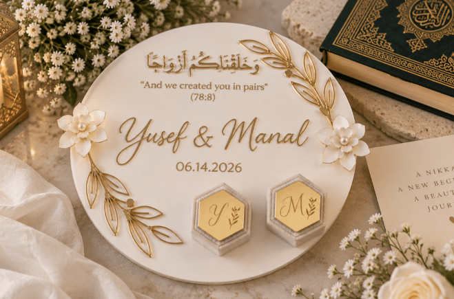 Personalized Acrylic Ring Tray for Nikkah, Katb Kitab, Engagement & Wedding Ceremony - Kunooz Gallery -