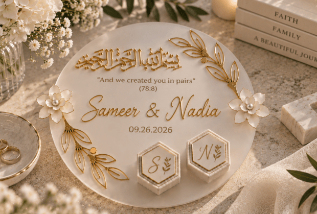 Personalized Acrylic Ring Tray for Nikkah, Katb Kitab, Engagement & Wedding Ceremony - Kunooz Gallery -