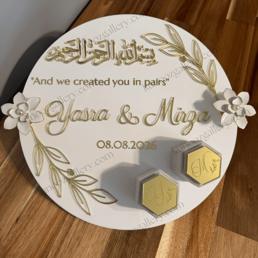 Personalized Acrylic Ring Tray for Nikkah, Katb Kitab, Engagement & Wedding Ceremony - Kunooz Gallery -