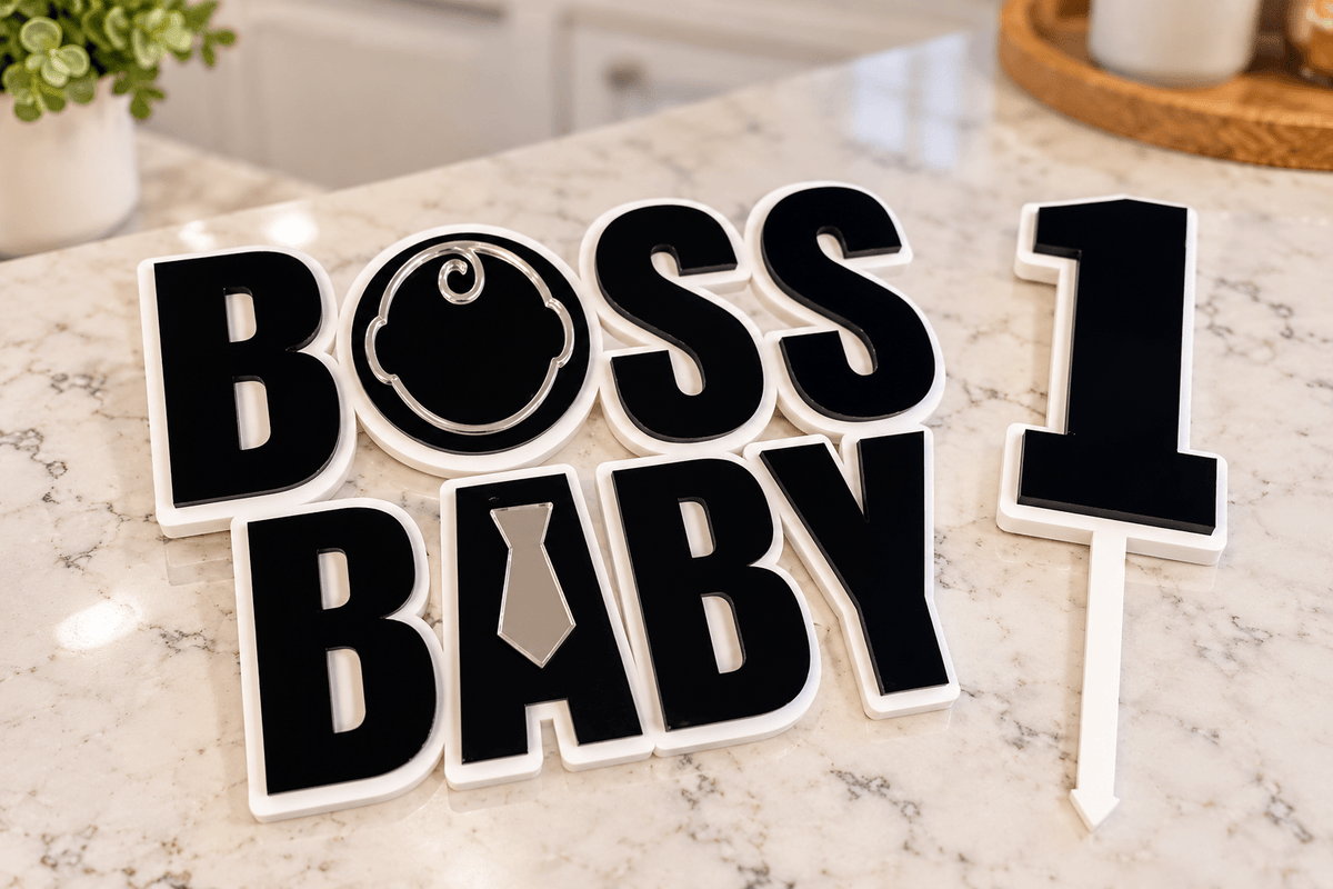 Personalized Boss Baby Inspired Cake Topper Set | Custom Name & Age Birthday Topper - Kunooz Gallery -