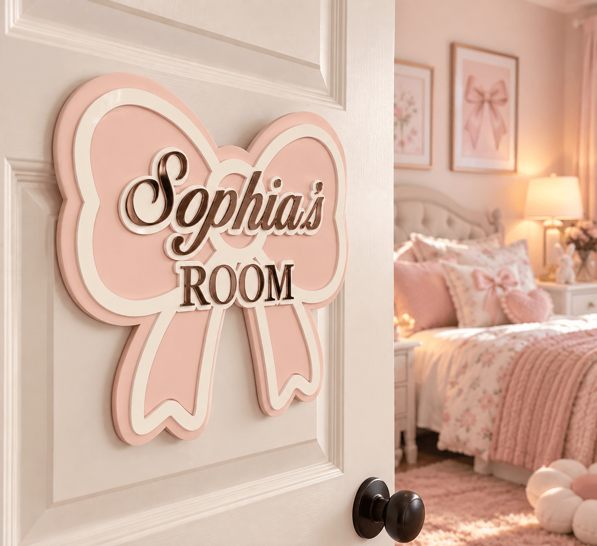 Personalized Bow Name Room Sign | Custom Acrylic Kids Door Sign - Kunooz Gallery -