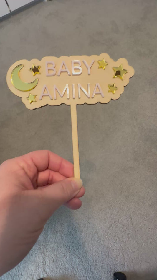 Personalized Baby Shower Cake Topper | Boho Wood & Acrylic Name