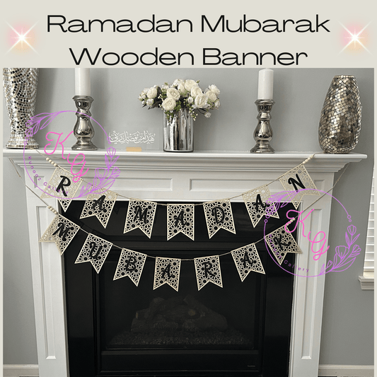 Ramadan Mubarak Banner Wooden Garland - Kunooz Gallery - 