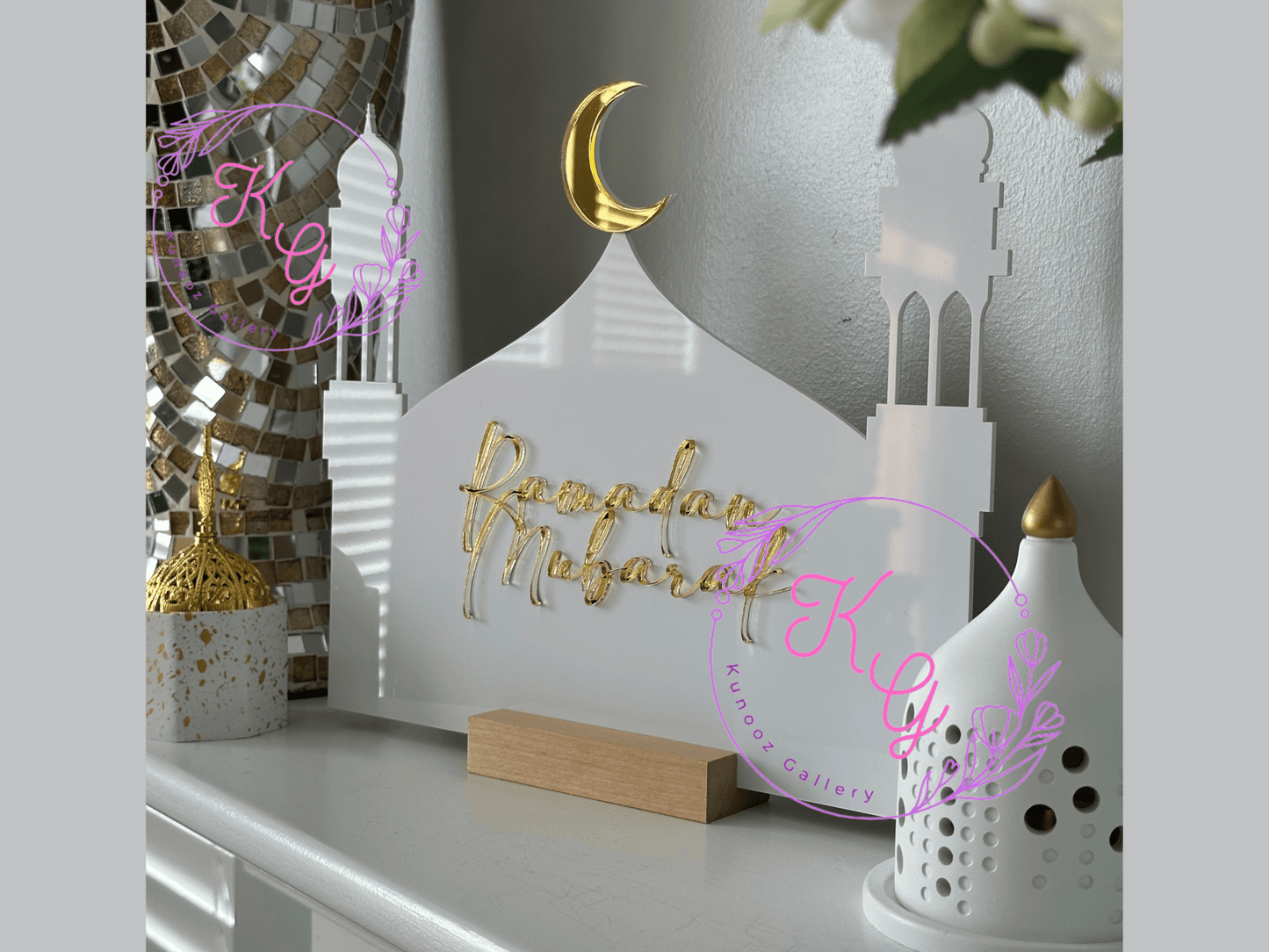 Ramadan or Eid Mubarak Acrylic Masjid Sign - Kunooz Gallery - 