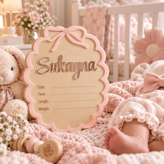 She’s Here Baby Girl Announcement Sign + Baby Birth Stat Sign - Kunooz Gallery -