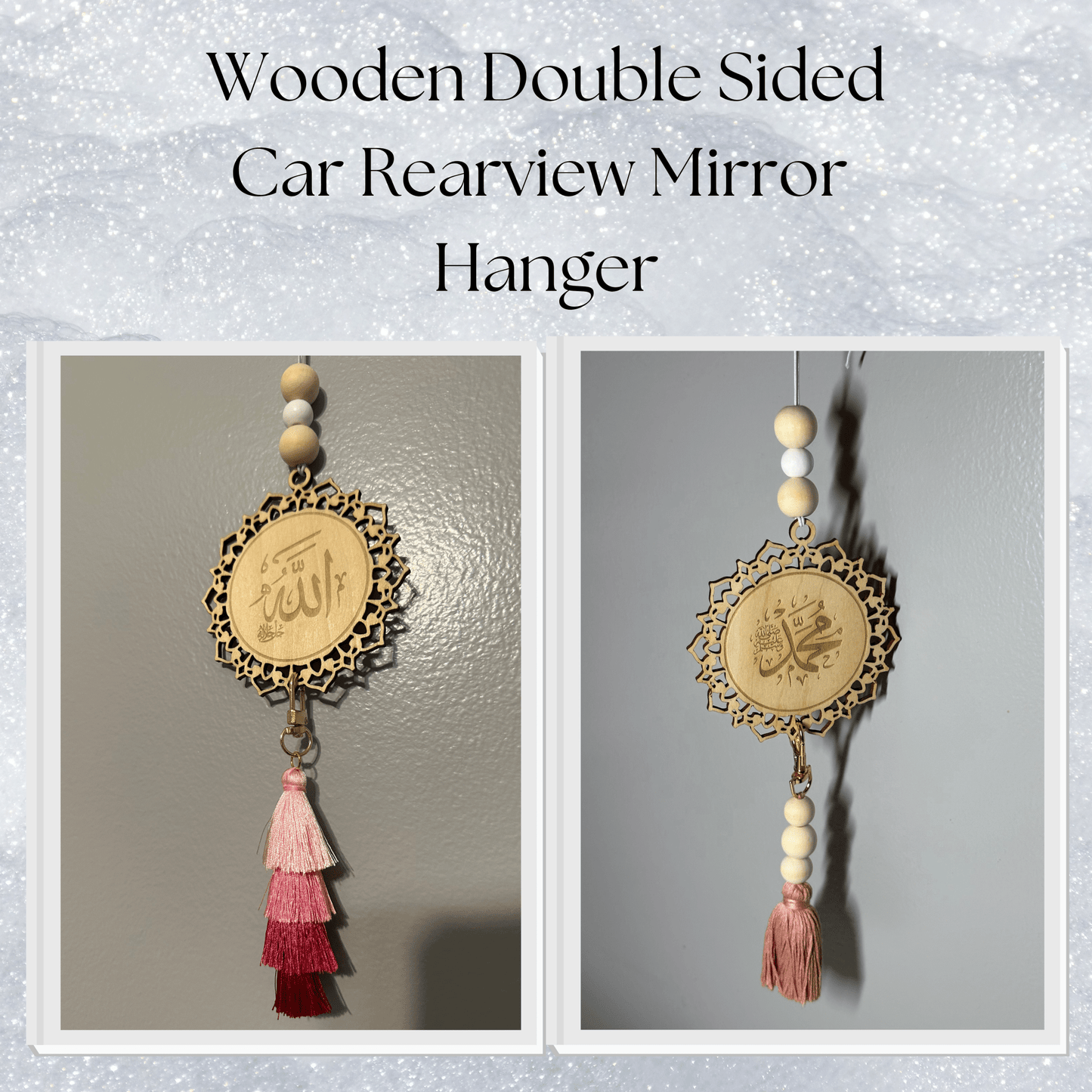 Travel Dua Ayatul Kursi Islamic Rear View Mirror Wooden Car Hanger - Kunooz Gallery - 